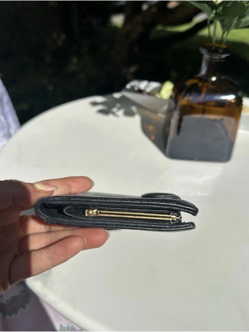 CHANEL Black Caviar Leather Phone Wallet Case with CC Logo Tri Fold Vintage